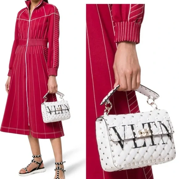 Valentino Garavani Rockstud Spike VLTN  Leather Medium Chain Top Handle Purse - Picture 2 of 16